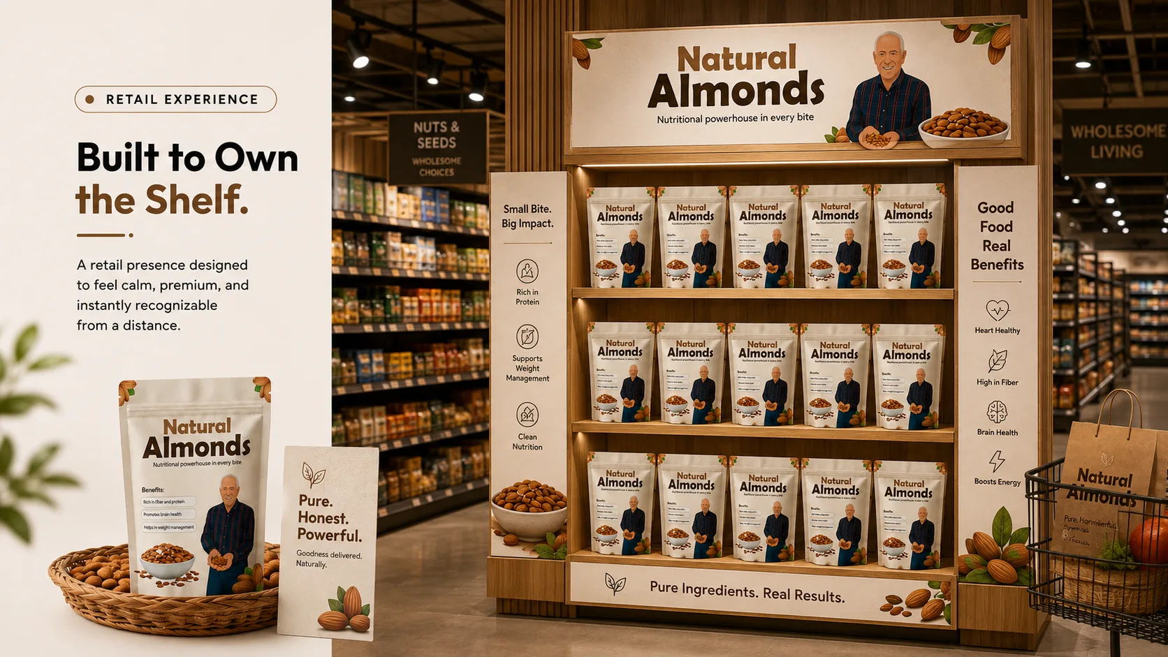Natural Almond — Packaging Design packaging & visual design mockup 14 by Raghav Chopra